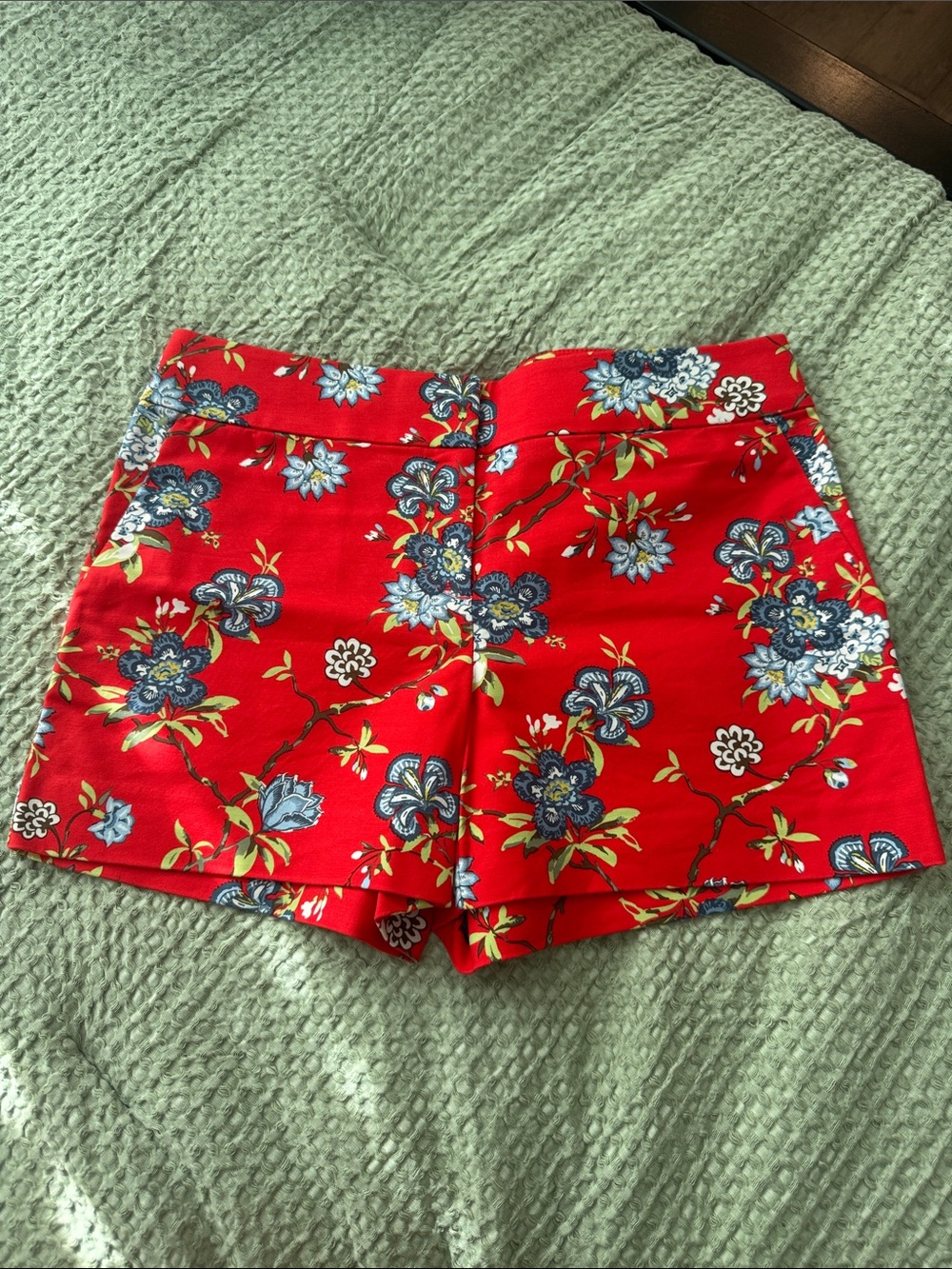 LOFT Red Floral High-Waist Shorts